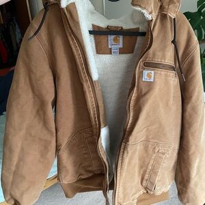 Carhartt Tan Hooded Jacket with Sherpa Lining